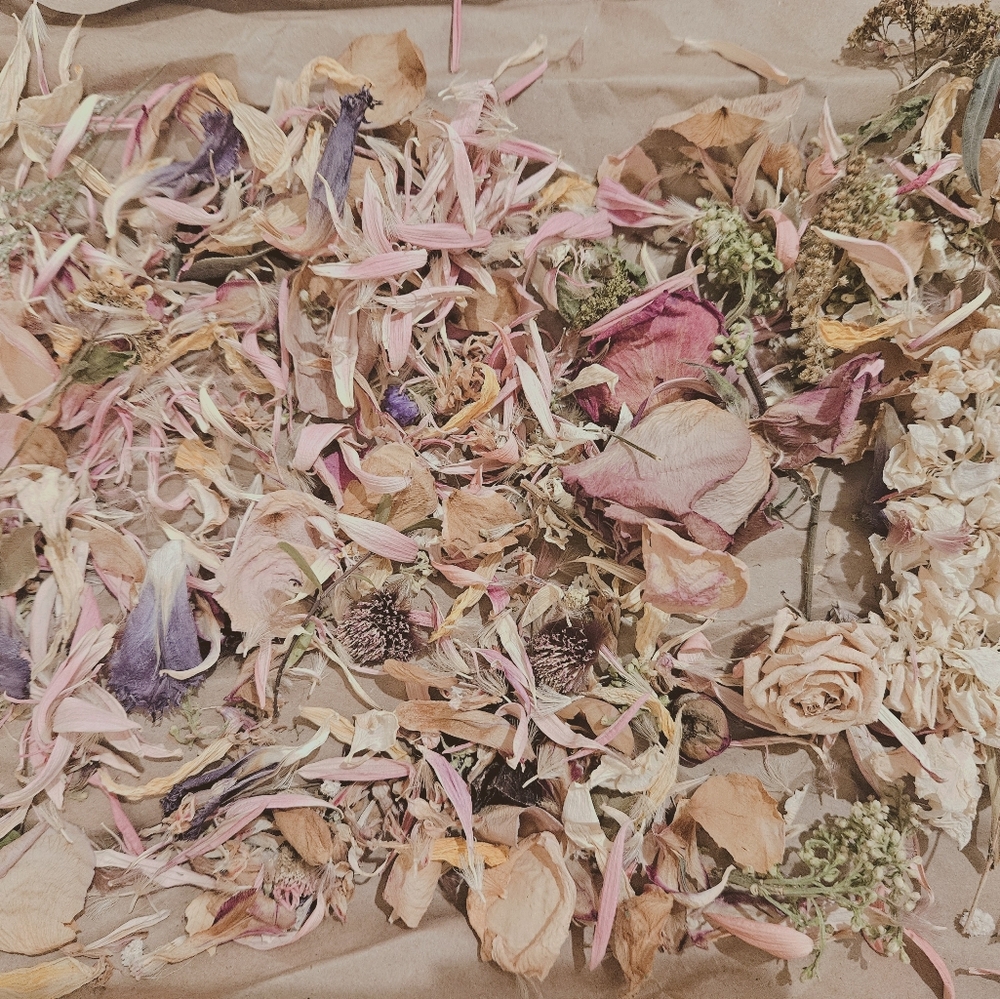 Hand-dried Black Ribbon on Floral Petal Arrangement